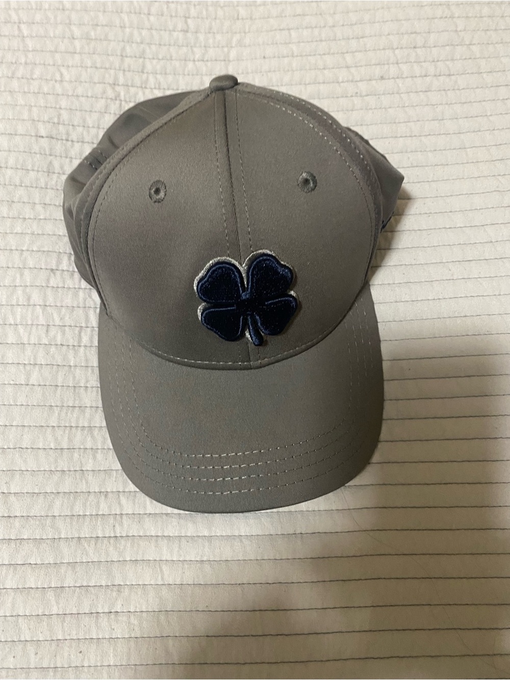 Gray Baseball Cap  Black Clover brand with Navy embroidered Clover, Small/Medium